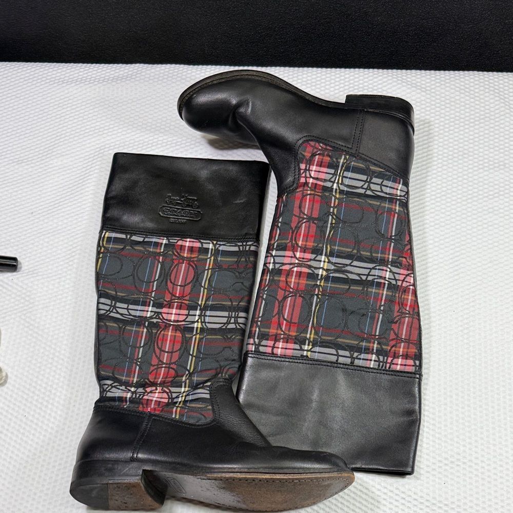 Coach Chrissi Tartan Plaid Green, Black and Red Boots Size 7 - Picture 3 of 14